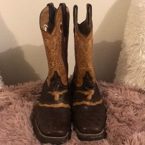 Longhorn emblem,Ostrich leather, orange stitching